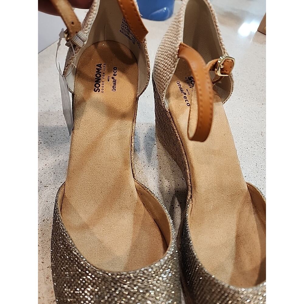 Sonoma Gooseberry Wedge Shoes Dress Sandals Women’s Size 9.5 Gold Shiny New - Picture 13 of 13